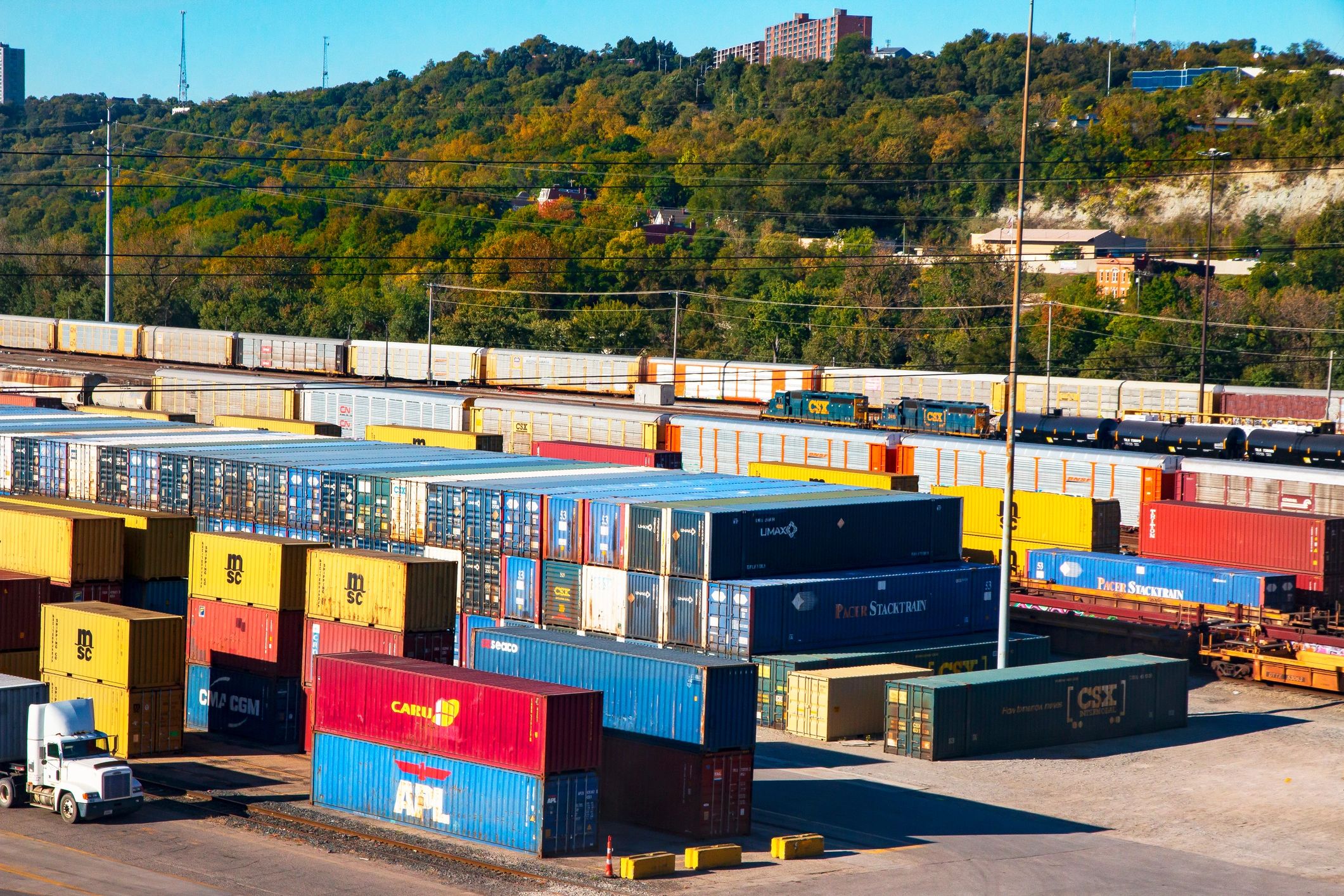 Container yard representing import and export logistics